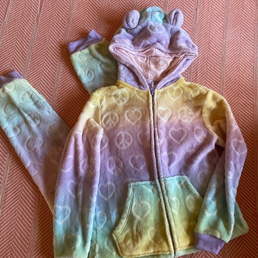 More Than Magic Rainbow Bear Ear Fleece Onesie Pajamas Size M (7/8)